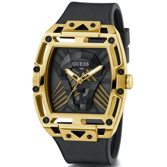 Guess Men's Black Silicone Dress Watch with Golden Case