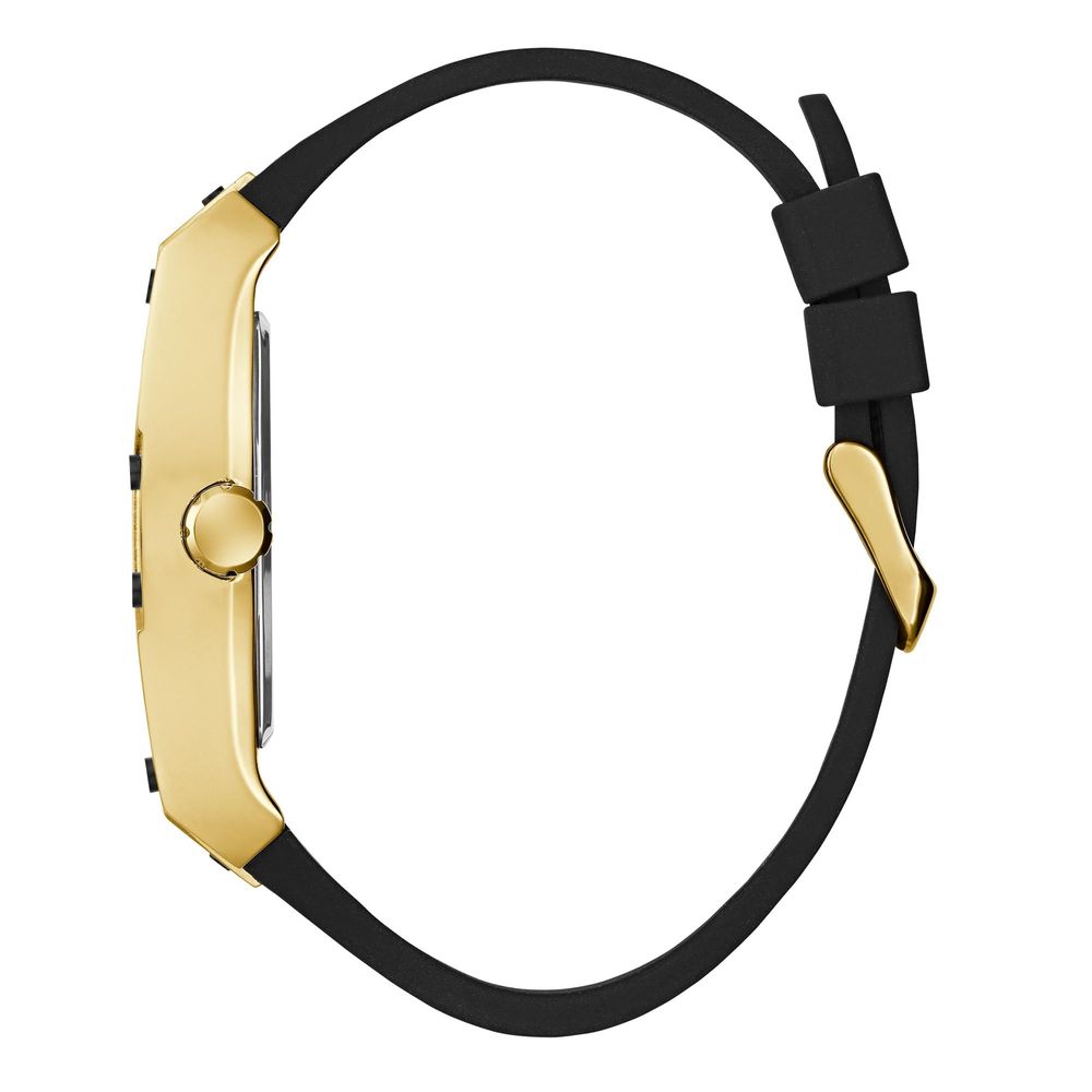 Guess Men's Black Silicone Dress Watch with Golden Case
