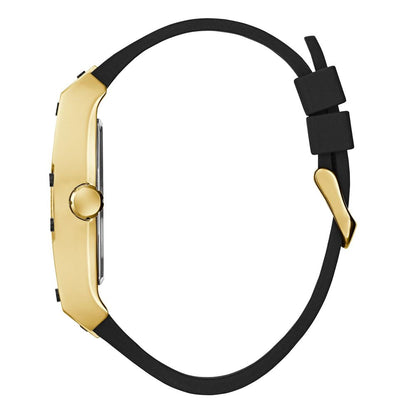 Guess Men's Black Silicone Dress Watch with Golden Case