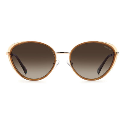 Polaroid Women’s Sunglasses – Beige Oversized Frame, Brown Gradient Lenses