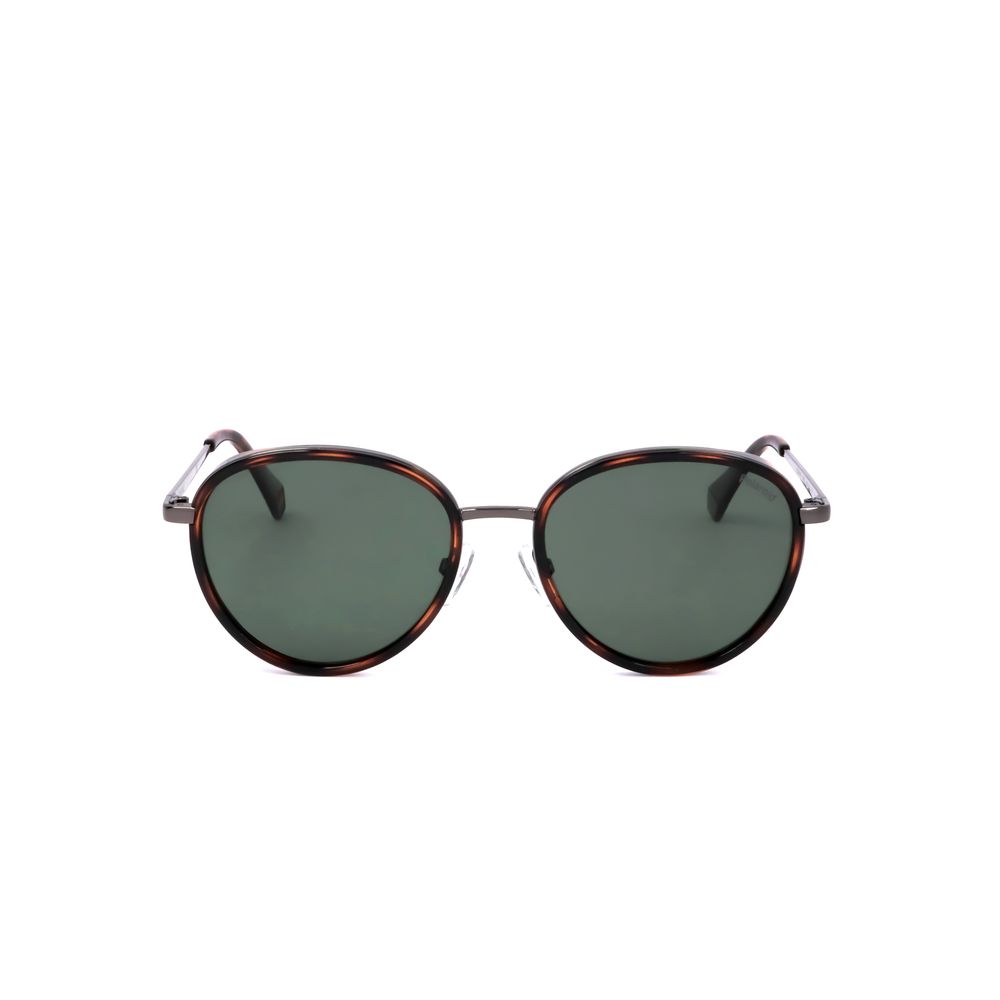 Polaroid Men's Sunglasses – Brown Metal Frame, Green Lenses