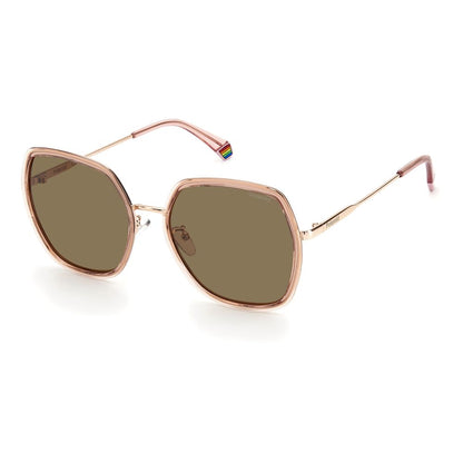 Polaroid Women’s Sunglasses – Pink Hexagonal Frame, Brown Lenses