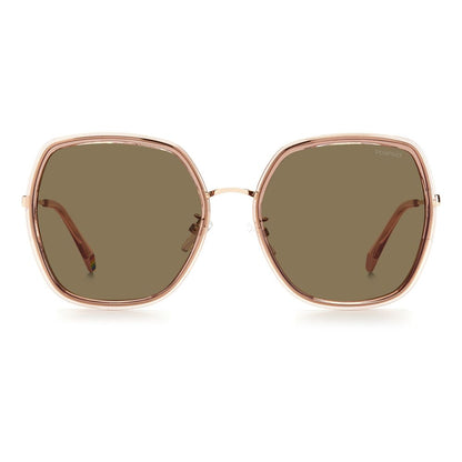 Polaroid Women’s Sunglasses – Pink Hexagonal Frame, Brown Lenses