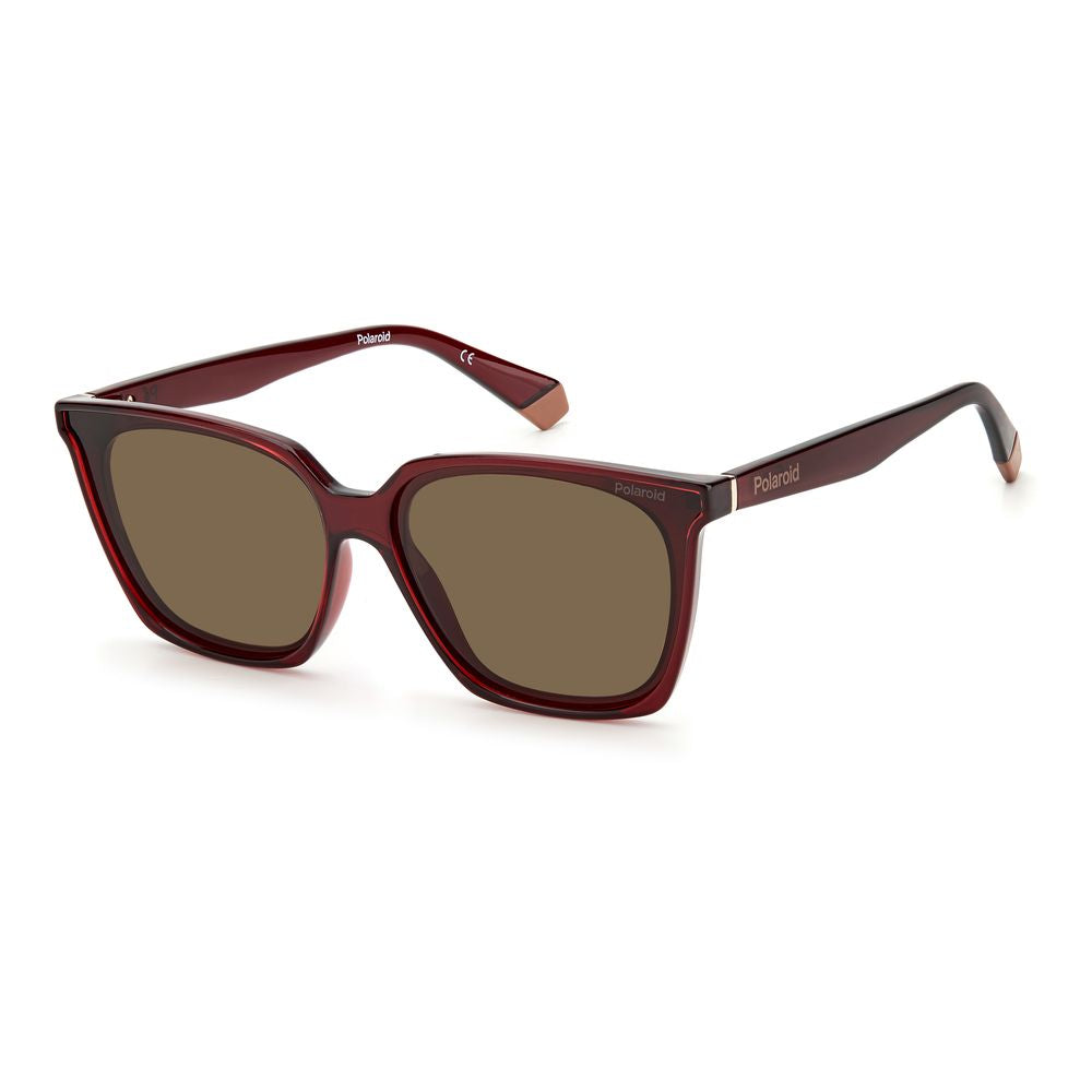Polaroid Women’s Sunglasses – Red Rectangular Frame, Brown Polarized Lenses
