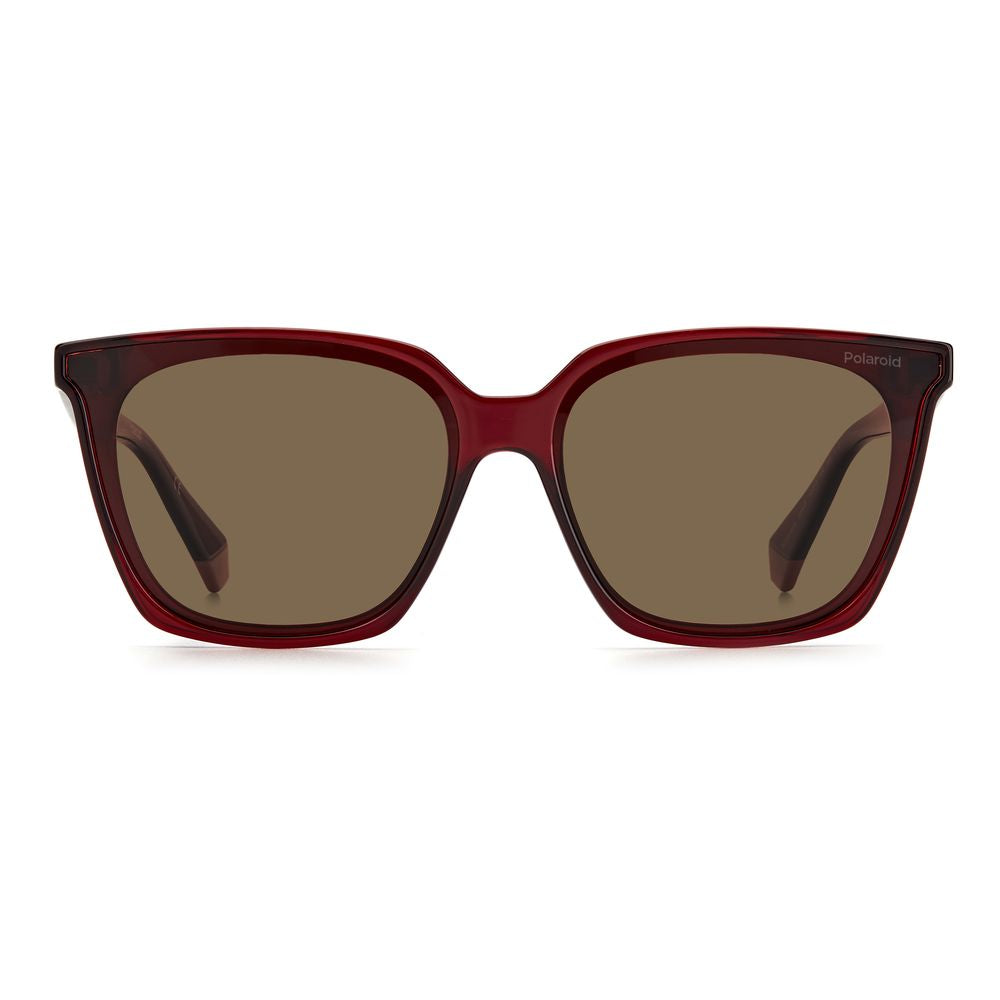 Polaroid Women’s Sunglasses – Red Rectangular Frame, Brown Polarized Lenses