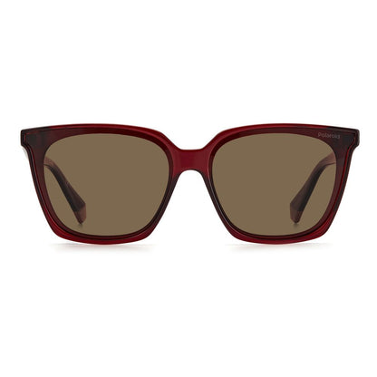 Polaroid Women’s Sunglasses – Red Rectangular Frame, Brown Polarized Lenses