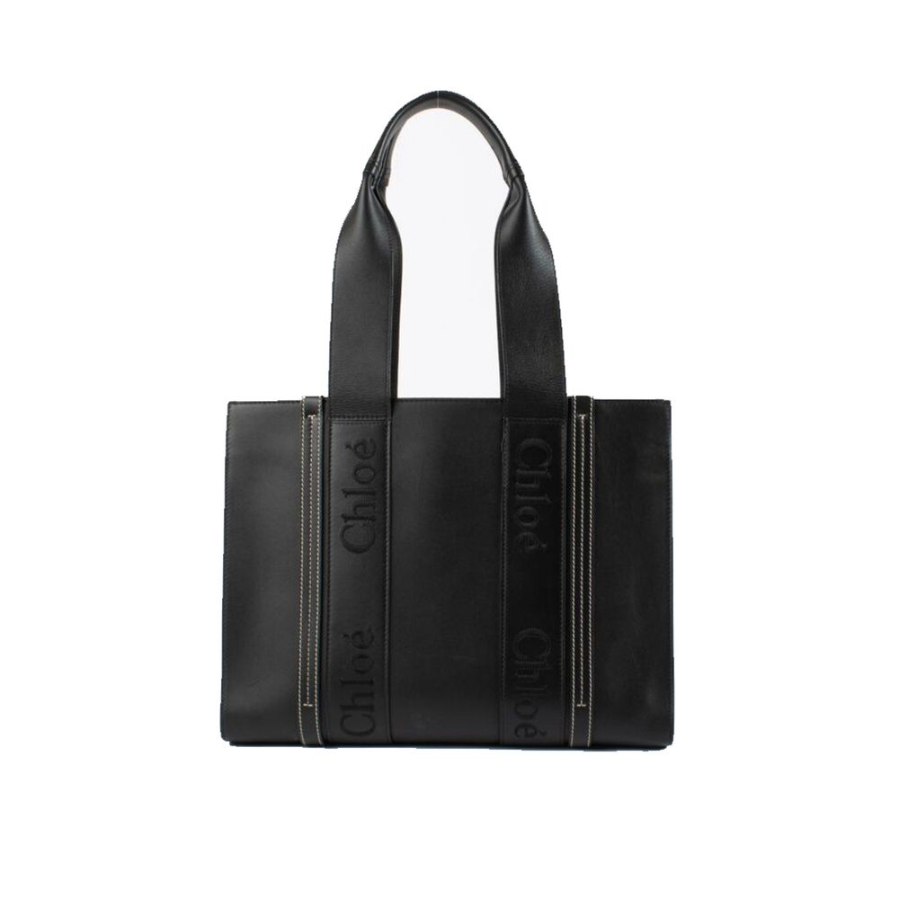 Chloé Black Leather Medium Woody Tote Bag