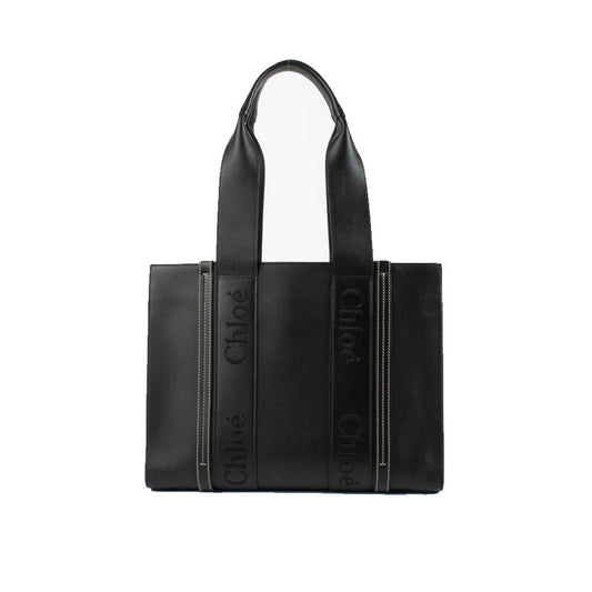 Chloé Black Leather Medium Woody Tote Bag