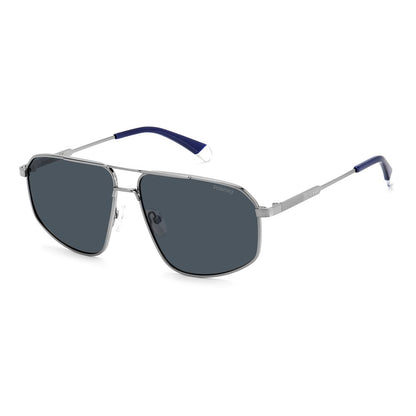 Polaroid Men's Sunglasses – Gray Stainless Steel Frame, Polarized Blue Lenses