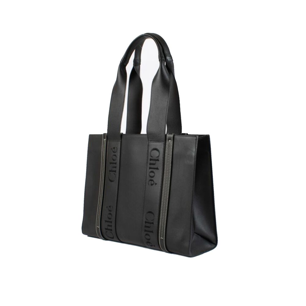 Chloé Black Leather Medium Woody Tote Bag