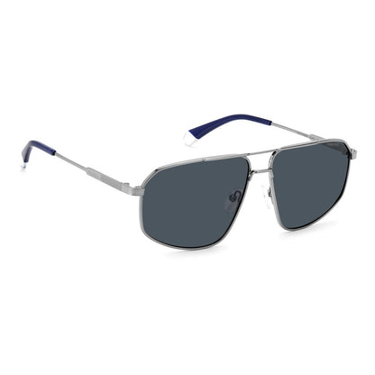Polaroid Men's Sunglasses – Gray Stainless Steel Frame, Polarized Blue Lenses