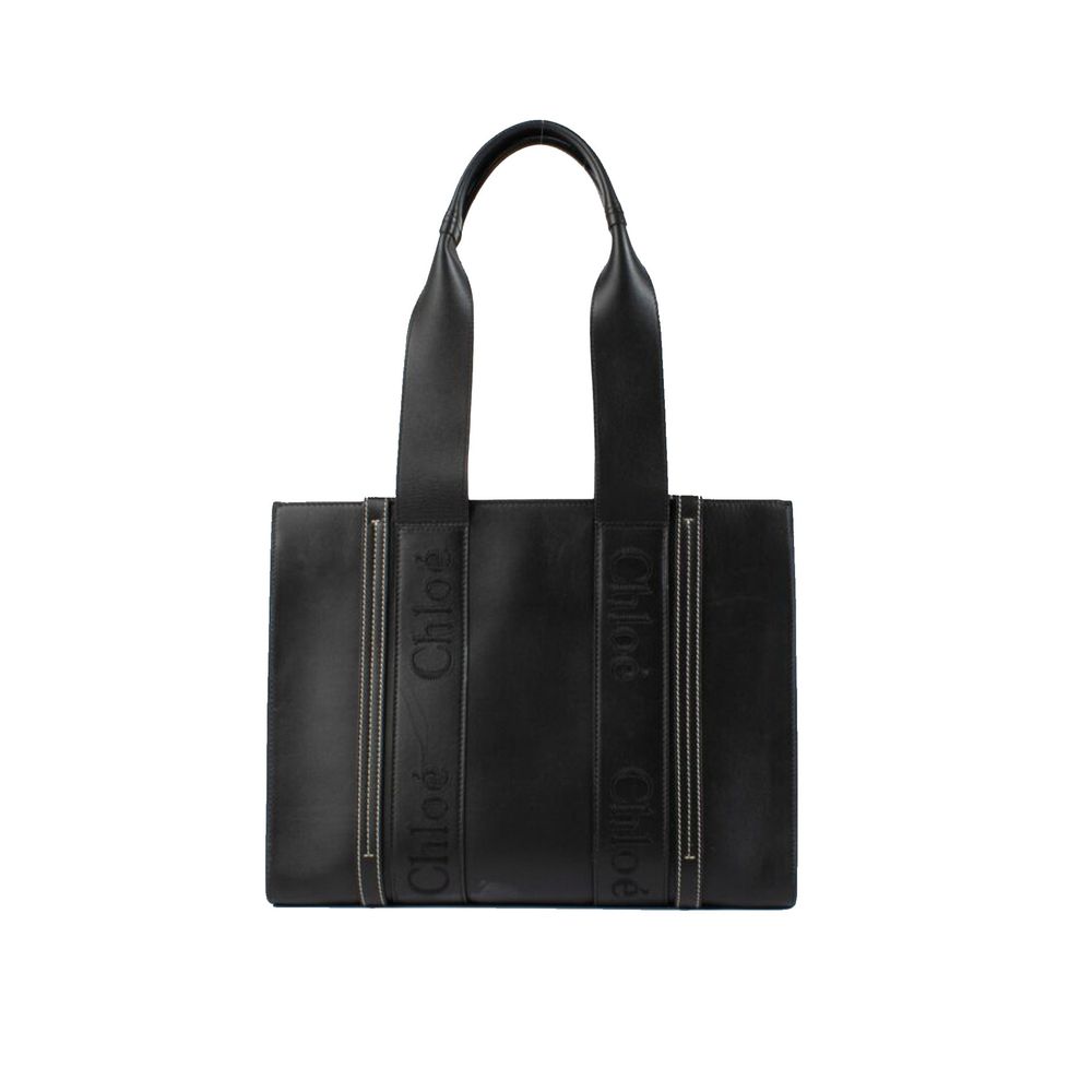 Chloé Black Leather Medium Woody Tote Bag