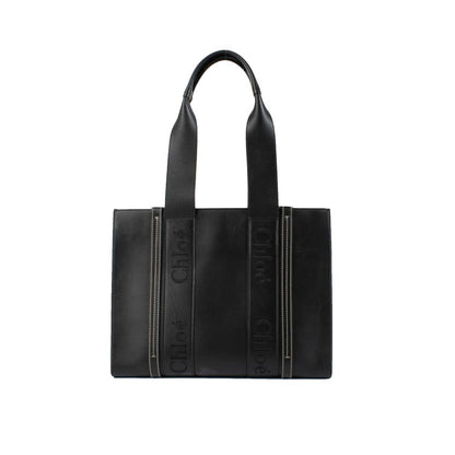 Chloé Black Leather Medium Woody Tote Bag