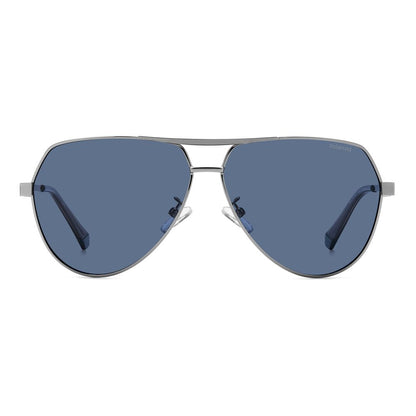 Polaroid Men's Sunglasses – Grey Metal Frame, Blue Lenses