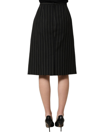 Dolce & Gabbana Black Pinstriped High Waist Pencil Cut Skirt