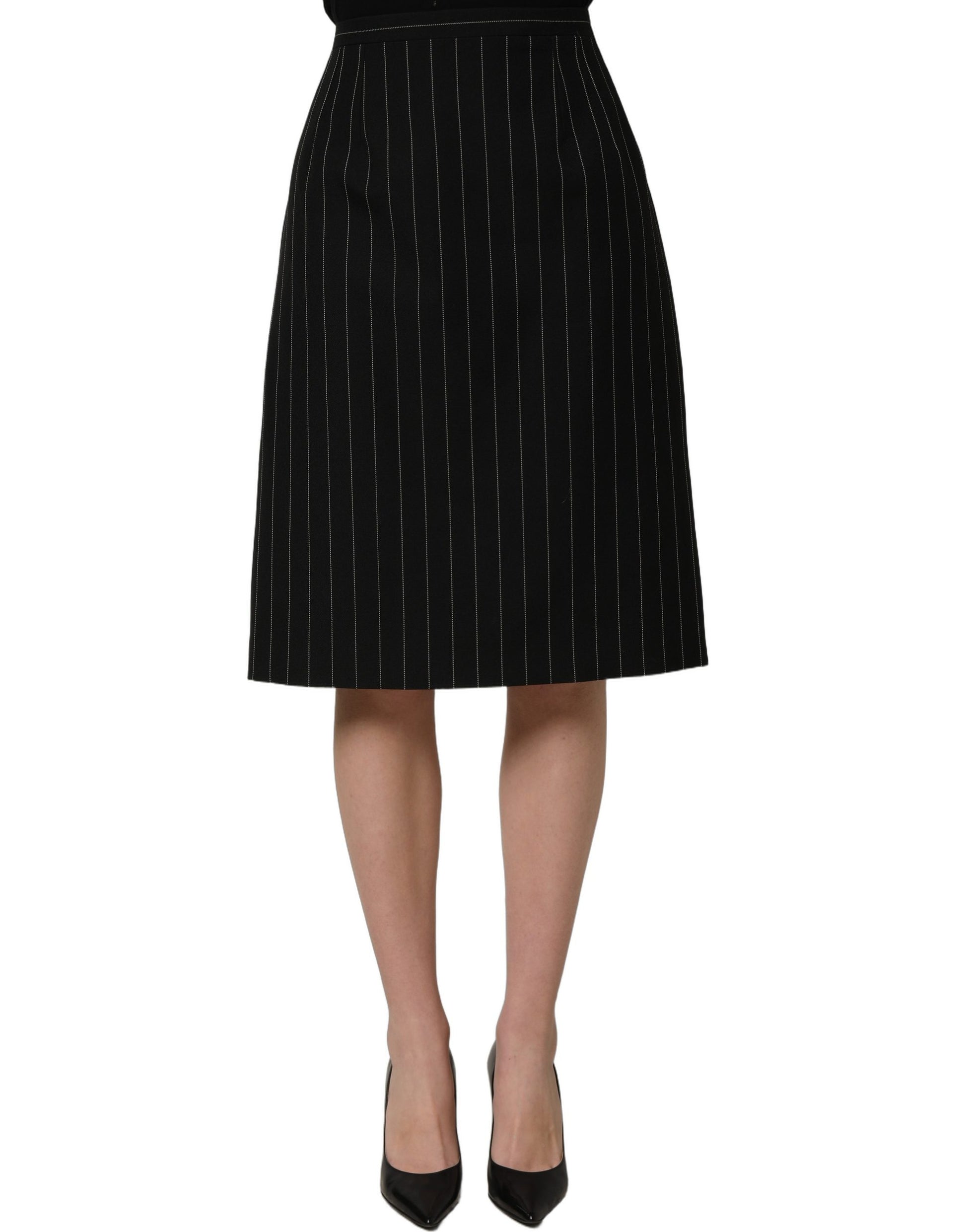Dolce & Gabbana Black Pinstriped High Waist Pencil Cut Skirt