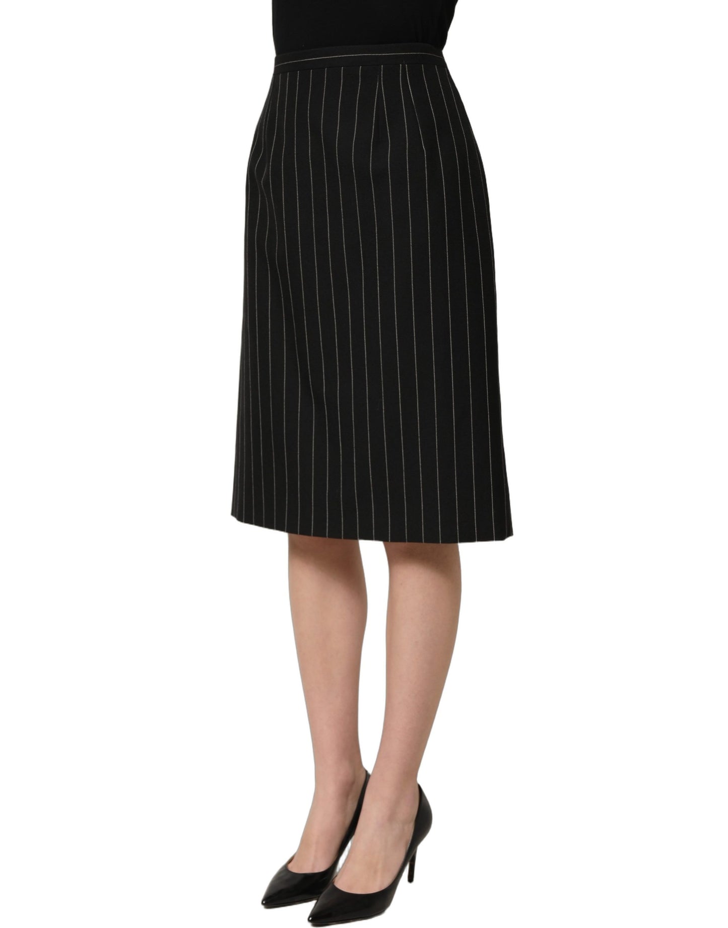 Dolce & Gabbana Black Pinstriped High Waist Pencil Cut Skirt