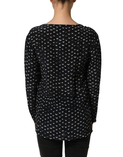 Bruno Manetti Black Silk Long Sleeves Deep V-neck Blouse Top