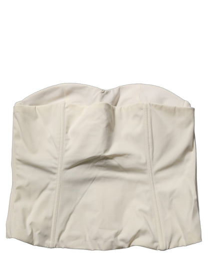 Elisabetta Franchi Off White Strapless Sweetheart Neck Top IT46|XL