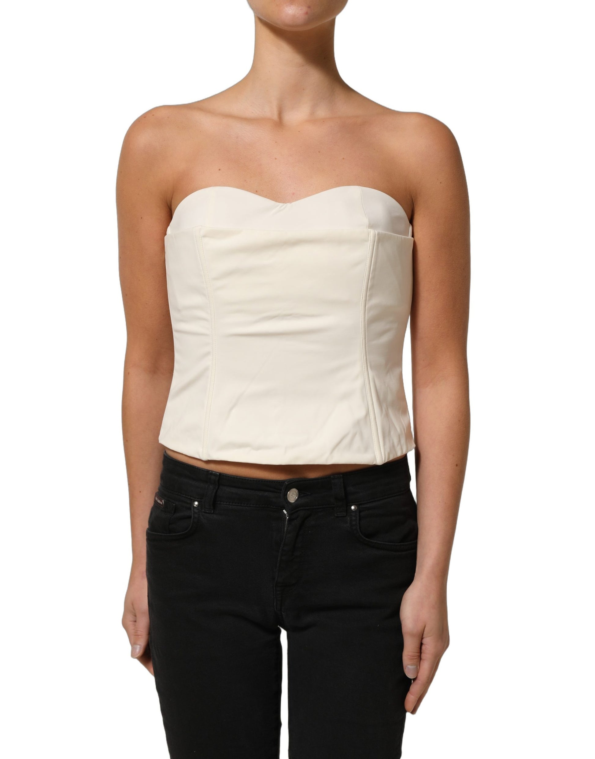 Elisabetta Franchi Off White Strapless Sweetheart Neck Top IT46|XL