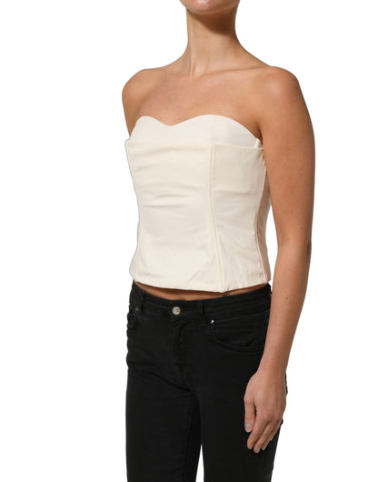 Elisabetta Franchi Off White Strapless Sweetheart Neck Top IT46|XL