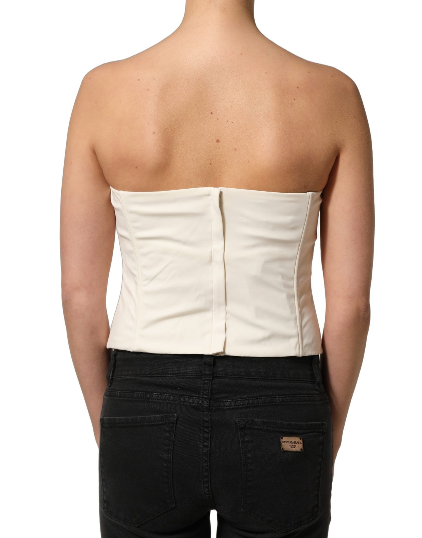 Elisabetta Franchi Off White Strapless Sweetheart Neck Top IT46|XL