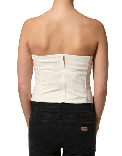 Elisabetta Franchi Off White Strapless Sweetheart Neck Top IT46|XL