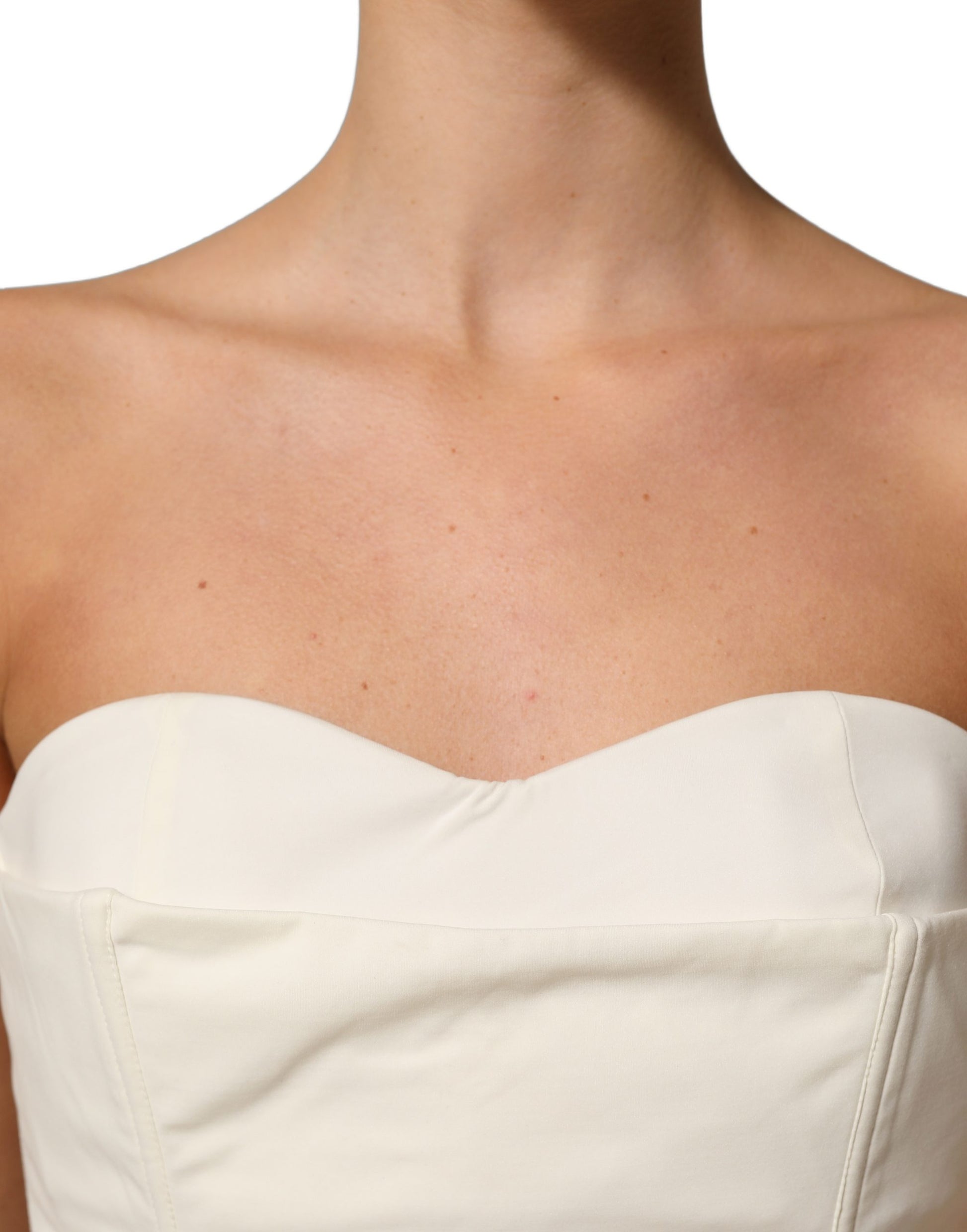 Elisabetta Franchi Off White Strapless Sweetheart Neck Top IT46|XL