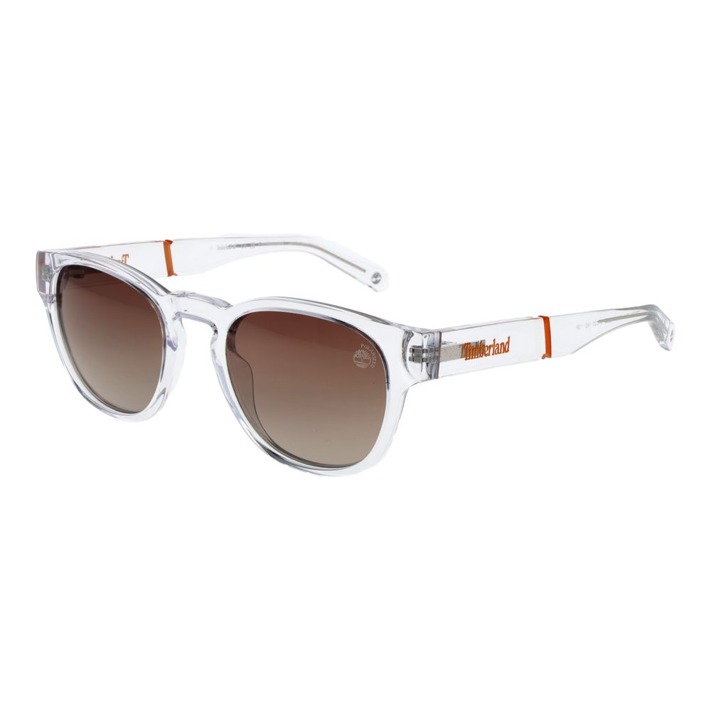 Timberland Men’s Sunglasses – Transparent Round Frame, Brown Gradient Lenses