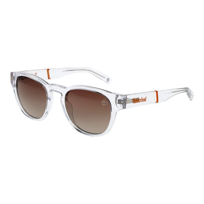 Timberland Men’s Sunglasses – Transparent Round Frame, Brown Gradient Lenses