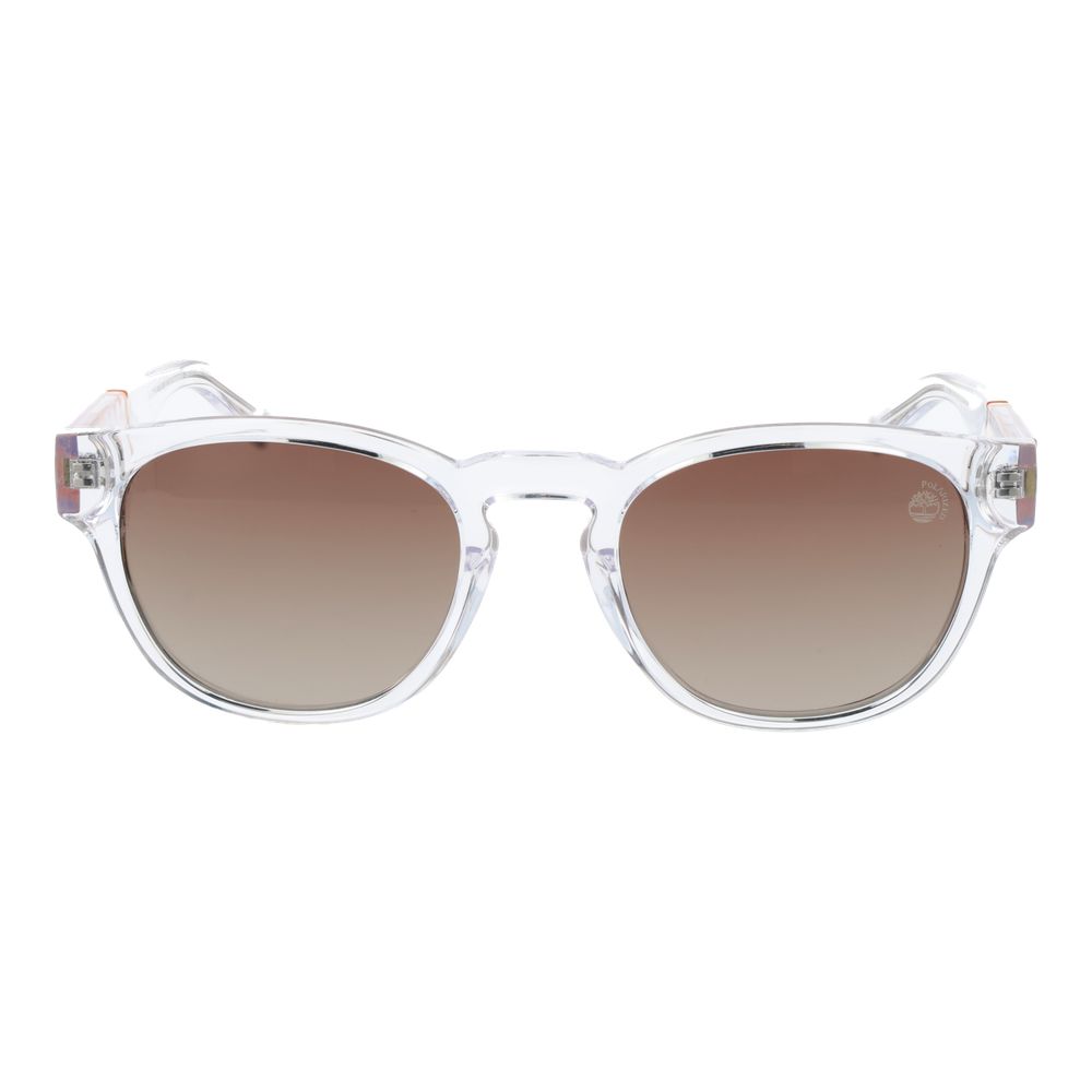 Timberland Men’s Sunglasses – Transparent Round Frame, Brown Gradient Lenses