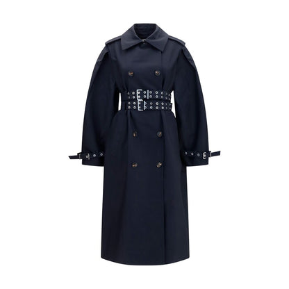 Ganni Black Cotton Trench Coat with Double Belt