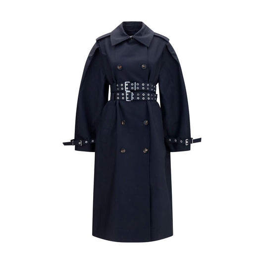 Ganni Black Cotton Trench Coat with Double Belt