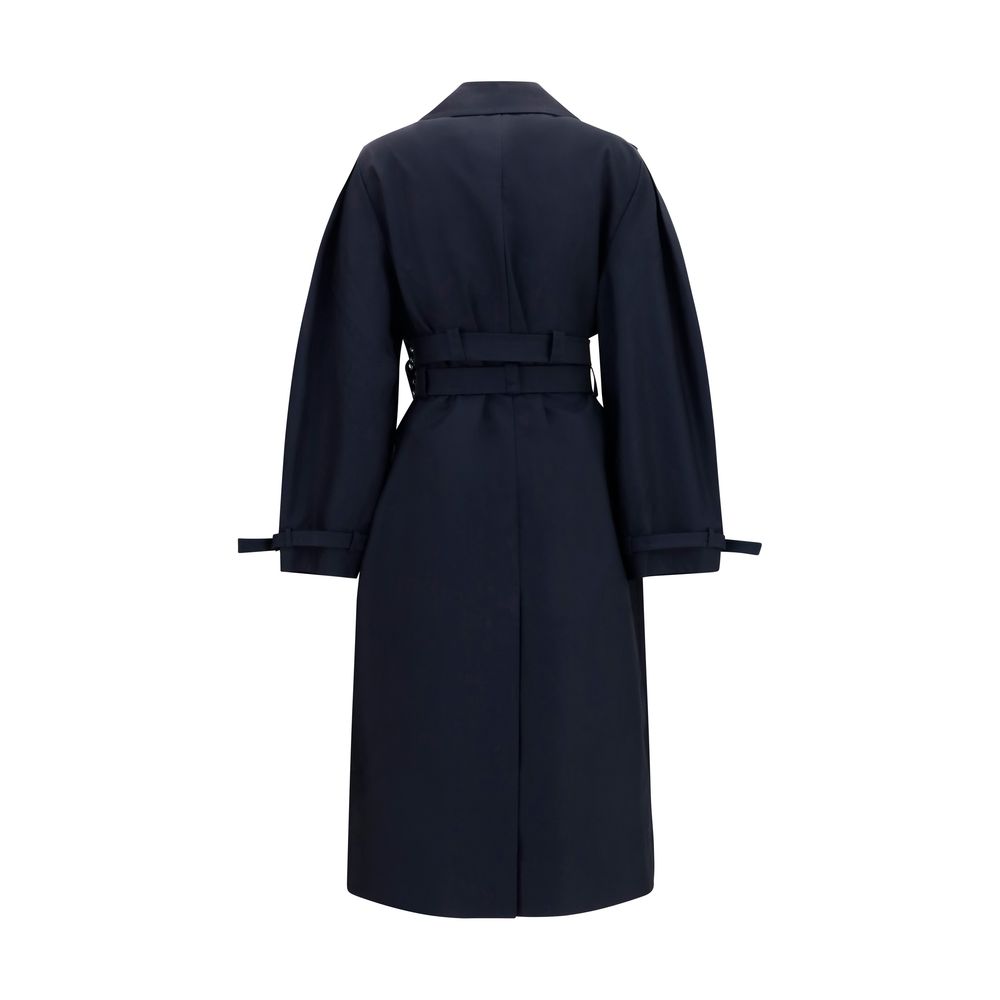 Ganni Black Cotton Trench Coat with Double Belt