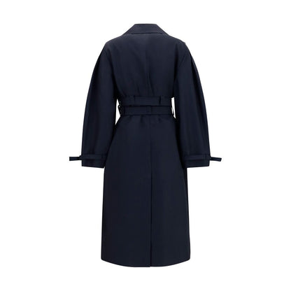 Ganni Black Cotton Trench Coat with Double Belt