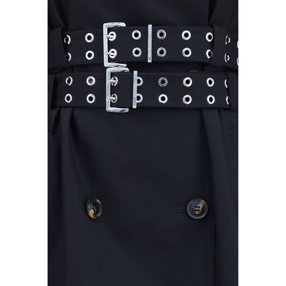 Ganni Black Cotton Trench Coat with Double Belt