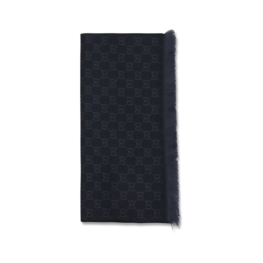Gucci GG Supreme Embroidered Black Wool Scarf