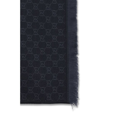 Gucci GG Supreme Embroidered Black Wool Scarf