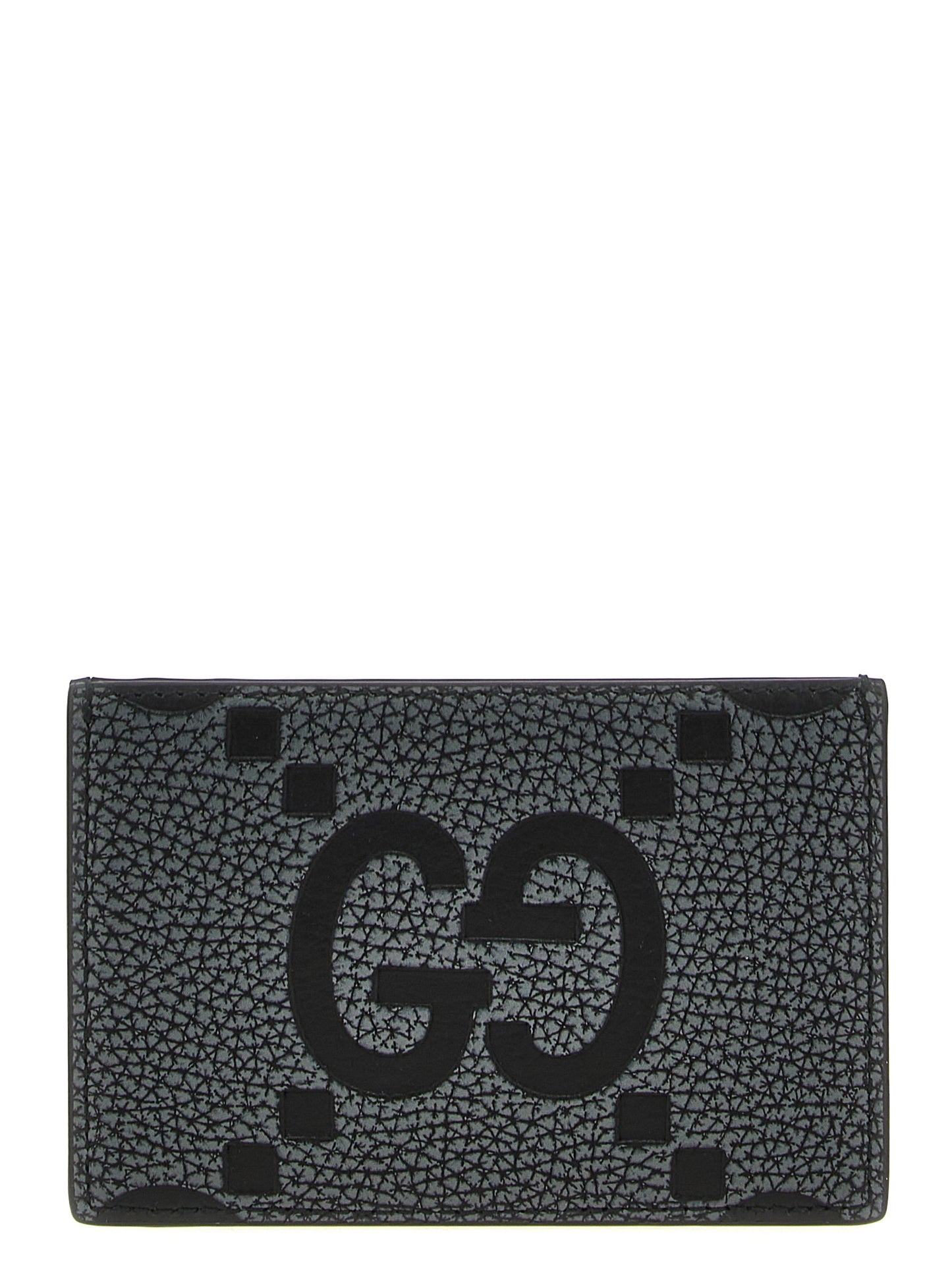 Gucci Black Calfskin Maxi GG Hammered Leather Cardholder