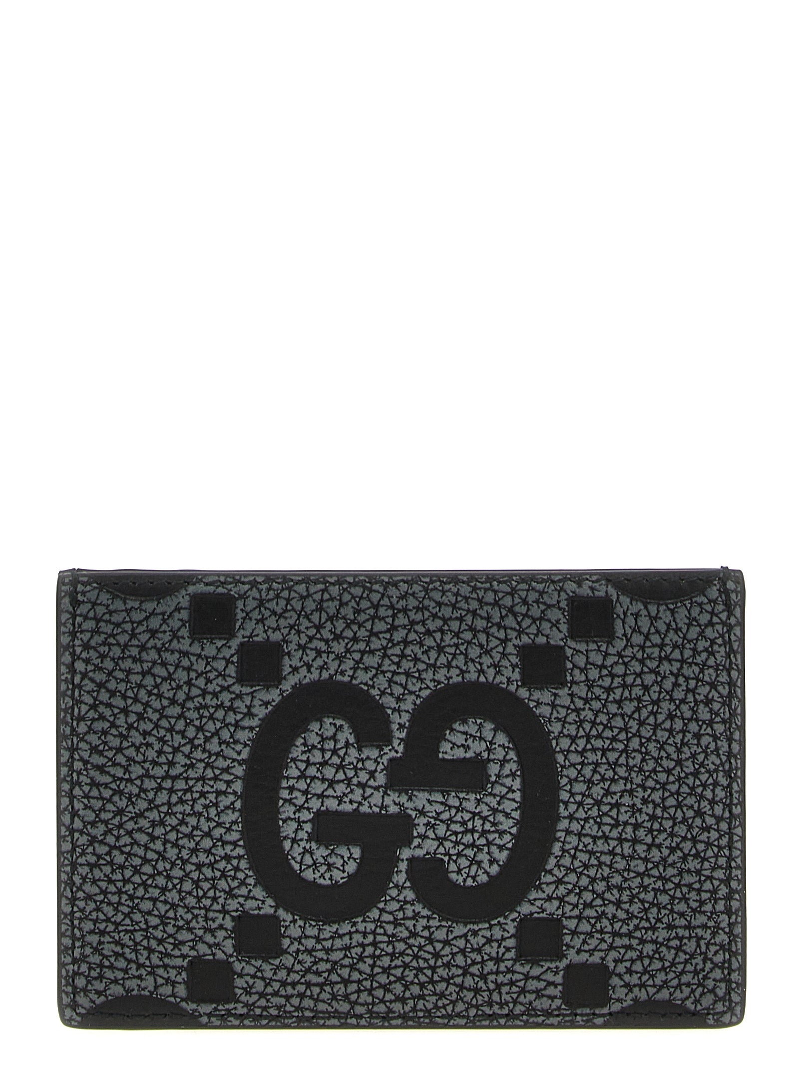 Gucci Black Calfskin Maxi GG Hammered Leather Cardholder