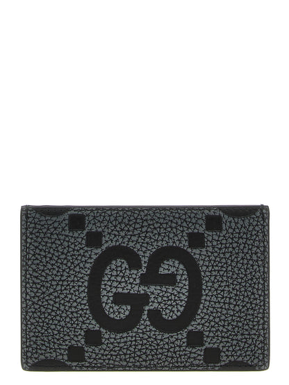Gucci Black Calfskin Maxi GG Hammered Leather Cardholder