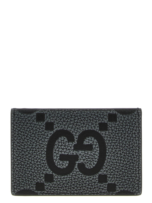 Gucci Black Calfskin Maxi GG Hammered Leather Cardholder