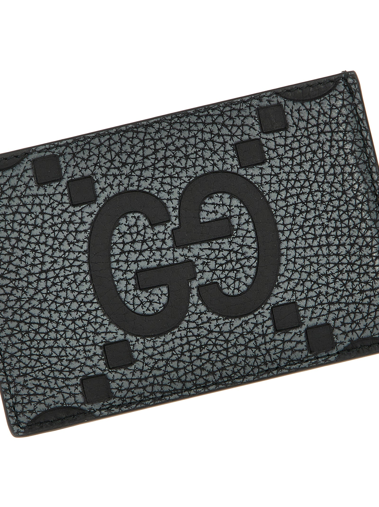 Gucci Black Calfskin Maxi GG Hammered Leather Cardholder
