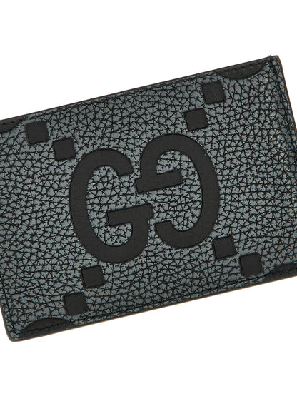 Gucci Black Calfskin Maxi GG Hammered Leather Cardholder