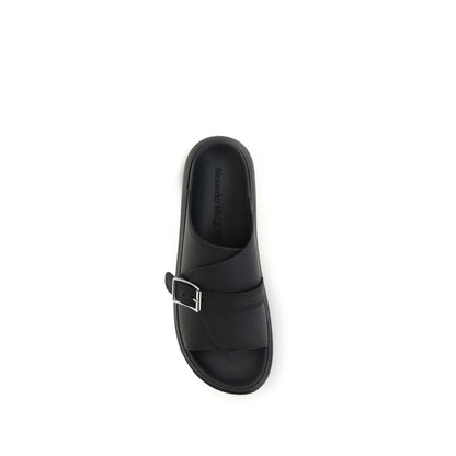 Alexander McQueen Black Leather Buckle Slide Hybrid Sandals