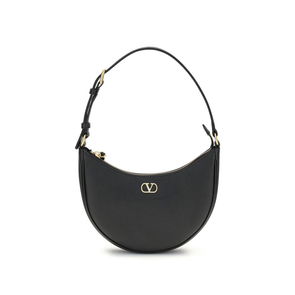 Valentino Garavani Black Calf Leather Mini Hobo VLogo Signature Shoulder Bag