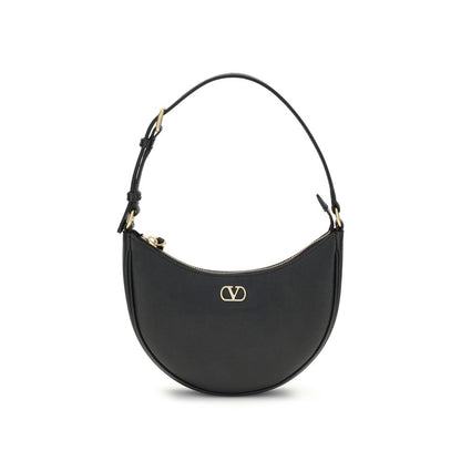 Valentino Garavani Black Calf Leather Mini Hobo VLogo Signature Shoulder Bag