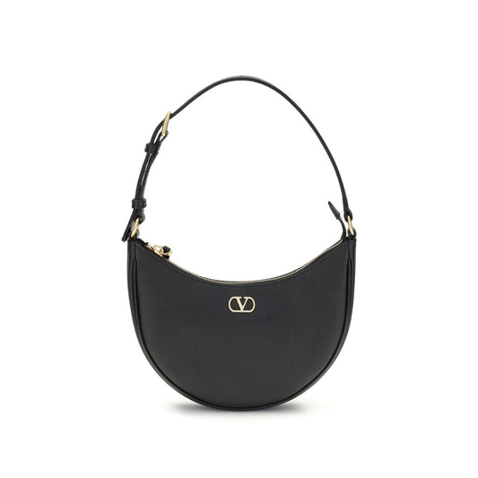 Valentino Garavani Black Calf Leather Mini Hobo VLogo Signature Shoulder Bag