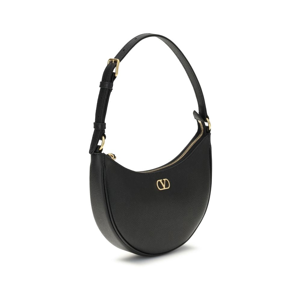 Valentino Garavani Black Calf Leather Mini Hobo VLogo Signature Shoulder Bag