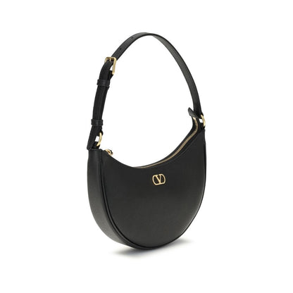 Valentino Garavani Black Calf Leather Mini Hobo VLogo Signature Shoulder Bag